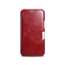 ICARER Retro Style Folio Genuine Leather Flip Phone Casing for iPhone 12/12 Pro - Red