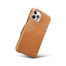 ICARER Retro Style Folio Genuine Leather Flip Phone Casing for iPhone 12/12 Pro - Khaki