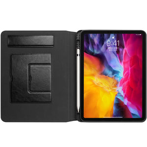 QIALINO TPU + Genuine Leather + Cowhide Leather Smart Tablet Shell with Stand for iPad Pro 11-inch (2021/2020) - Black