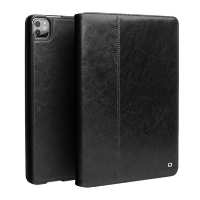 QIALINO TPU + Genuine Leather + Cowhide Leather Smart Tablet Shell with Stand for iPad Pro 12.9-inch (2021/2020) - Black