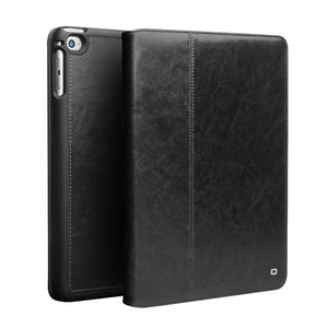 QIALINO Classic TPU + Cowhide Leather Stand Tablet Case with Pen Slot for iPad mini 4/mini (2019) 7.9 inch - Black