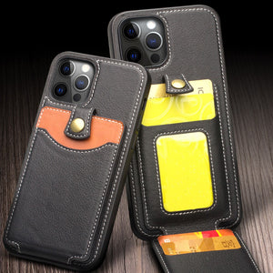 QIALINO Business Style Leather + TPU Phone Case with Card Holder for iPhone 12/12 Pro