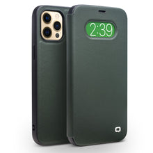 QIALINO Ultra Thin Genuine Leather Flip Folio Opening Cover in Curved Edge Design for iPhone 12  / 12 Pro 6.1 / Green