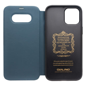 QIALINO Ultra Thin Genuine Leather Flip Folio Opening Cover in Curved Edge Design for iPhone 12  / 12 Pro 6.1 / Blue