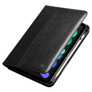 QIALINO Cowhide Leather Auto Wake/Sleep Stand Tablet Cover Case for iPad mini 6 2021 Black