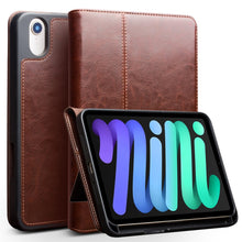 QIALINO Cowhide Leather Auto Wake/Sleep Stand Tablet Cover Case for iPad mini 6 2021 Brown