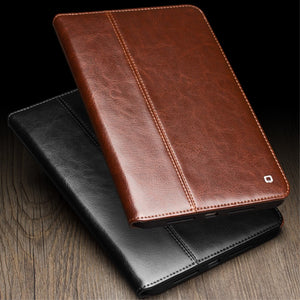 QIALINO Cowhide Leather Auto Wake/Sleep Stand Tablet Cover Case for iPad mini 6 2021 Brown