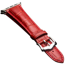 QIALINO Crocodile Pattern Genuine Leather Watch Wrist Strap for Apple Watch Series 7 45mm/ Series 6 SE 5 4 44mm / Series 3 2 1 42mm - Red