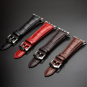 QIALINO Crocodile Pattern Genuine Leather Watch Wrist Strap for Apple Watch Series 7 45mm/ Series 6 SE 5 4 44mm / Series 3 2 1 42mm - Red