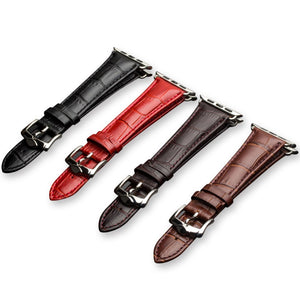 QIALINO Crocodile Pattern Genuine Leather Watch Wrist Strap for Apple Watch Series 7 45mm/ Series 6 SE 5 4 44mm / Series 3 2 1 42mm - Red