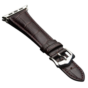 QIALINO Crocodile Pattern Genuine Leather Watch Wrist Strap for Apple Watch Series 7 45mm/ Series 6 SE 5 4 44mm / Series 3 2 1 42mm - Coffee