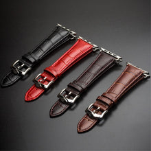 QIALINO Crocodile Pattern Genuine Leather Watch Wrist Strap for Apple Watch Series 7 45mm/ Series 6 SE 5 4 44mm / Series 3 2 1 42mm - Coffee