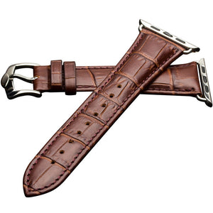 QIALINO Crocodile Pattern Genuine Leather Watch Wrist Strap for Apple Watch Series 7 45mm/ Series 6 SE 5 4 44mm / Series 3 2 1 42mm - Brown