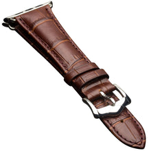 QIALINO Crocodile Pattern Genuine Leather Watch Wrist Strap for Apple Watch Series 7 45mm/ Series 6 SE 5 4 44mm / Series 3 2 1 42mm - Brown