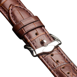 QIALINO Crocodile Pattern Genuine Leather Watch Wrist Strap for Apple Watch Series 7 45mm/ Series 6 SE 5 4 44mm / Series 3 2 1 42mm - Brown