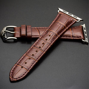 QIALINO Crocodile Pattern Genuine Leather Watch Wrist Strap for Apple Watch Series 7 45mm/ Series 6 SE 5 4 44mm / Series 3 2 1 42mm - Brown