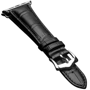 QIALINO for Apple Watch Series 7 41mm/ Series 6 SE 5 4 40mm, Series 3 / 2 / 1 38mm Crocodile Texture Genuine Leather Wrist Strap - Black