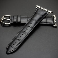 QIALINO for Apple Watch Series 7 41mm/ Series 6 SE 5 4 40mm, Series 3 / 2 / 1 38mm Crocodile Texture Genuine Leather Wrist Strap - Black