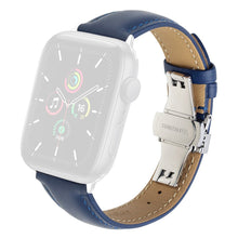 QIALINO for Apple Watch Series 7 45mm / Series 6/5/4/SE 44mm Series 3/2/1 42mm Solid Color Genuine Leather Wristband Smart Watch Replacement Strap - Blue
