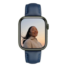 QIALINO for Apple Watch Series 7 45mm / Series 6/5/4/SE 44mm Series 3/2/1 42mm Solid Color Genuine Leather Wristband Smart Watch Replacement Strap - Blue