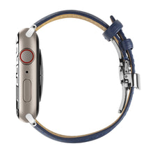 QIALINO for Apple Watch Series 7 45mm / Series 6/5/4/SE 44mm Series 3/2/1 42mm Solid Color Genuine Leather Wristband Smart Watch Replacement Strap - Blue