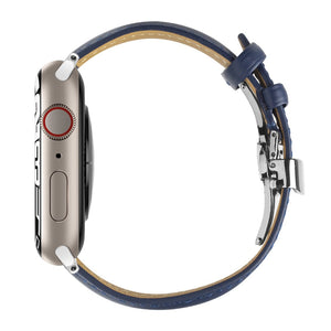 QIALINO for Apple Watch Series 7 45mm / Series 6/5/4/SE 44mm Series 3/2/1 42mm Solid Color Genuine Leather Wristband Smart Watch Replacement Strap - Blue