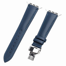 QIALINO for Apple Watch Series 7 45mm / Series 6/5/4/SE 44mm Series 3/2/1 42mm Solid Color Genuine Leather Wristband Smart Watch Replacement Strap - Blue