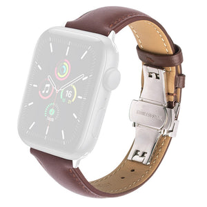 QIALINO for Apple Watch Series 7 45mm / Series 6/5/4/SE 44mm Series 3/2/1 42mm Solid Color Genuine Leather Wristband Smart Watch Replacement Strap - Brown