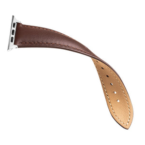 QIALINO for Apple Watch Series 7 45mm / Series 6/5/4/SE 44mm Series 3/2/1 42mm Solid Color Genuine Leather Wristband Smart Watch Replacement Strap - Brown