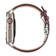 QIALINO for Apple Watch Series 7 45mm / Series 6/5/4/SE 44mm Series 3/2/1 42mm Solid Color Genuine Leather Wristband Smart Watch Replacement Strap - Brown