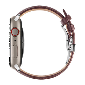 QIALINO for Apple Watch Series 7 45mm / Series 6/5/4/SE 44mm Series 3/2/1 42mm Solid Color Genuine Leather Wristband Smart Watch Replacement Strap - Brown