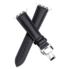 QIALINO for Apple Watch Series 7 41mm / Series 6/5/4/SE 40mm Series 3/2/1 38mm Genuine Leather Wear-resistant Solid Color Wristband Smart Watch Replacement Strap - Black