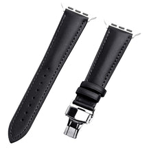 QIALINO for Apple Watch Series 7 41mm / Series 6/5/4/SE 40mm Series 3/2/1 38mm Genuine Leather Wear-resistant Solid Color Wristband Smart Watch Replacement Strap - Black