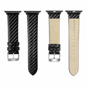 Genuine Leather Carbon Fiber Strap for Apple Watch Series 7 45mm / 6 & SE & 5 & 4 44mm / 3 & 2 & 1 42mm