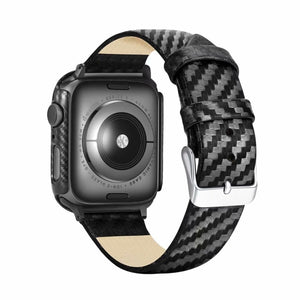 Genuine Leather Carbon Fiber Strap for Apple Watch Series 7 45mm / 6 & SE & 5 & 4 44mm / 3 & 2 & 1 42mm