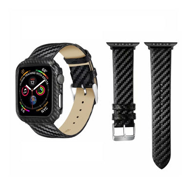 Genuine Leather Carbon Fiber Strap for Apple Watch Series 7 45mm / 6 & SE & 5 & 4 44mm / 3 & 2 & 1 42mm
