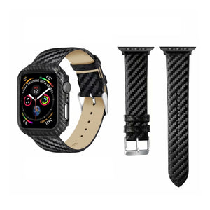 Genuine Leather Carbon Fiber Strap for Apple Watch Series 7 45mm / 6 & SE & 5 & 4 44mm / 3 & 2 & 1 42mm