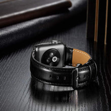 Black Buckle Leather Watch Band For Apple Watch Series 8&7 41mm / SE 2&6&SE&5&4 40mm / 3&2&1 38mm(Black)