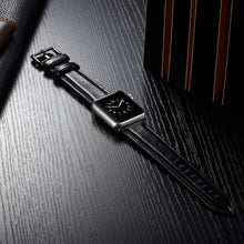 Black Buckle Leather Watch Band For Apple Watch Series 8&7 41mm / SE 2&6&SE&5&4 40mm / 3&2&1 38mm(Black)