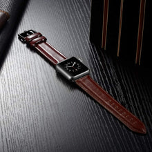 Black Buckle Leather Watch Band For Apple Watch Series 8&7 41mm / SE 2&6&SE&5&4 40mm / 3&2&1 38mm(Dark Brown)