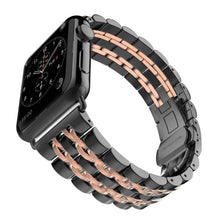 Hidden Butterfly Buckle 7 Beads Stainless Steel Watch Band For Apple Watch 42mm(Black+Rose gold)