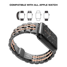Hidden Butterfly Buckle 7 Beads Stainless Steel Watch Band For Apple Watch 42mm(Black+Rose gold)