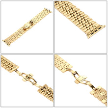 Hidden Butterfly Buckle 7 Beads Stainless Steel Watch Band For Apple Watch 42mm(Gold)