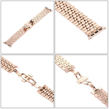 Hidden Butterfly Buckle 7 Beads Stainless Steel Watch Band For Apple Watch 42mm(Rose Gold)