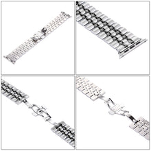Hidden Butterfly Buckle 7 Beads Stainless Steel Watch Band For Apple Watch 42mm(Silver+Black)
