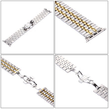 Hidden Butterfly Buckle 7 Beads Stainless Steel Watch Band For Apple Watch 42mm(Silver Gold)
