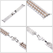 Hidden Butterfly Buckle 7 Beads Stainless Steel Watch Band For Apple Watch 42mm(Silver Rose Gold)
