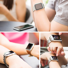 Hidden Butterfly Buckle 7 Beads Stainless Steel Watch Band For Apple Watch 42mm(Silver Gold)