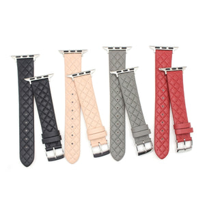 Rhombus Top Layer Cowhide Leather Watch Band For Apple Watch Series 8&7 41mm / SE 2&6&SE&5&4 40mm / 3&2&1 38mm (Pink)