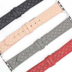 Rhombus Top Layer Cowhide Leather Watch Band For Apple Watch Series 8&7 41mm / SE 2&6&SE&5&4 40mm / 3&2&1 38mm (Pink)